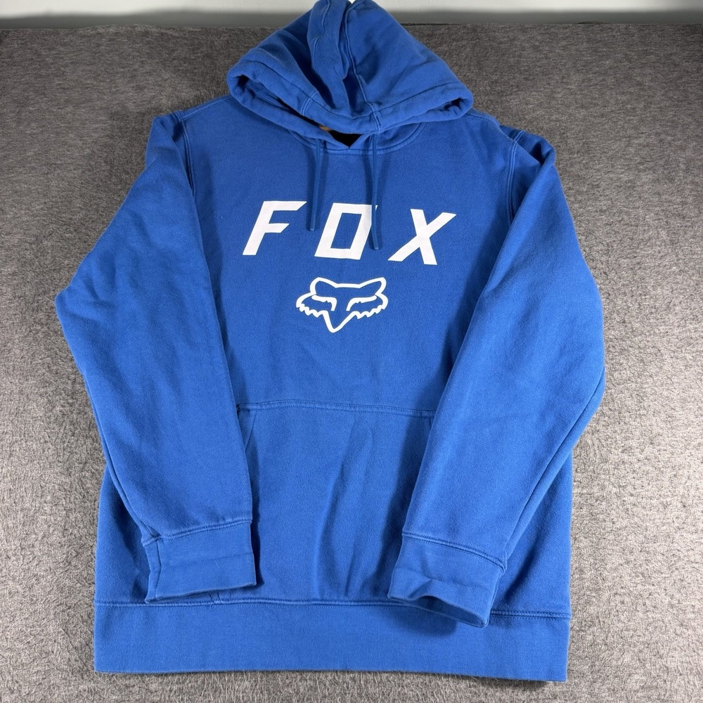 Fox Racing Pullover Hoodie Men's Size Large Blue Long Sleeve Cotton Blend